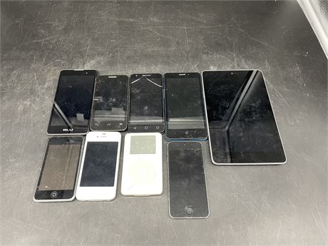 9 PHONES / TABLETS / OTHERS (4 APPLE) (UNAWARE OF WORKING CONDITION SOLD AS IS)