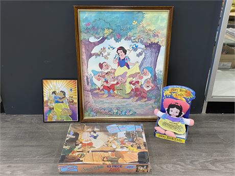 SNOW WHITE — SEALED PUZZLE, FOIL PICTURE, DOLL, LARGE PICTURE (19.5”X25.5”)