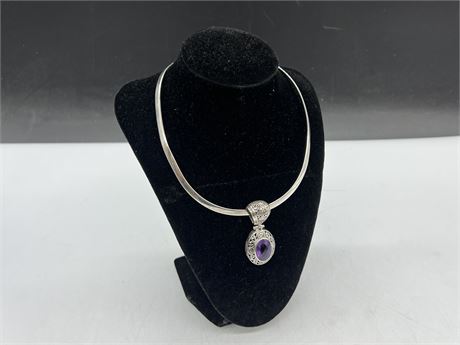 STERLING NECKLACE W/AMETHYST PENDANT