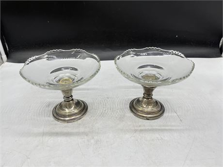 2 STERLING SILVER BASE CANDY DISHES 6”x5”