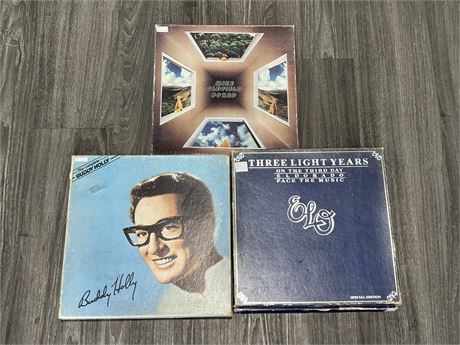 (3) UK PRESS BOX SET LPS - BUDDY HOLLY, THREE LIGHT YEARS & MIKE OLDFIELD -