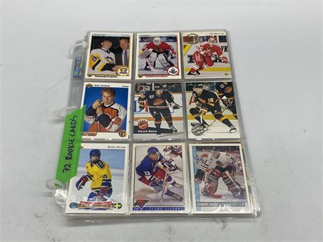 8 BINDER PAGES (72 cards) OF NHL ROOKIES AND YOUNG GUNS CARDS