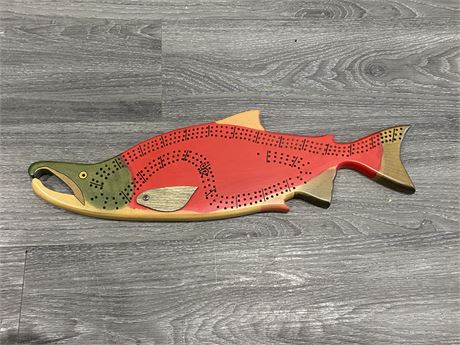HAND CARVED SALMON CRIB BOARD BY ANDREW RIDDLE