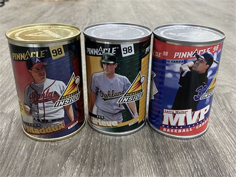 3 UNOPENED CANS OF 1998 PINNACLE MLB CARDS
