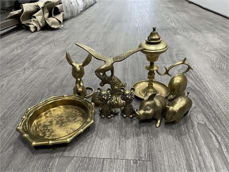 9 VINTAGE BRASS COLLECTABLES (LARGEST 7”)