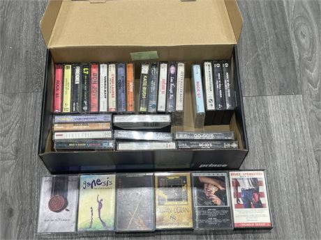 FLAT OF 35 MISC CASSETTE TAPES - SOME ROCK GOOD TITLES