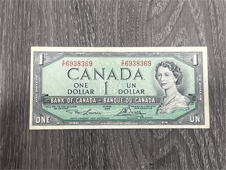 1954 BANK OF CANADA $1 NEAR MINT LAWSON-BOUEY