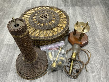 VINTAGE LAMP LOT - WICKER & BULLET SHELL - BOTH NEED WORK/AS IS