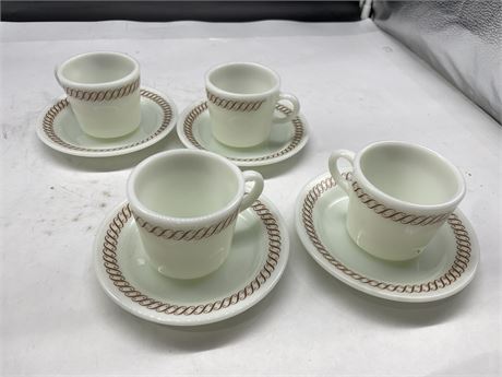 SET OF 4 PYREX CUPS AND SAUCERS
