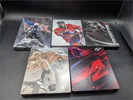 5 STEELBOOK GAME CASES - NO GAMES - VERY GOOD CONDITION