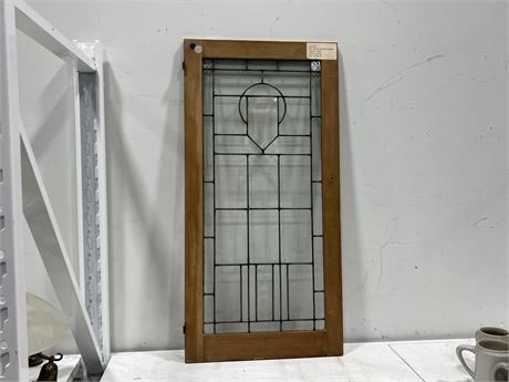 ART DECO LEADED WINDOW PANEL - HAS CRACKS (20”x40”)