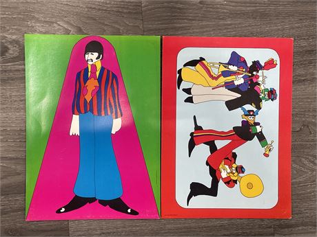 2 RARE VINTAGE BEATLES YELLOW SUBMARINE POST CARDS - LARGE - BY PETER MAX