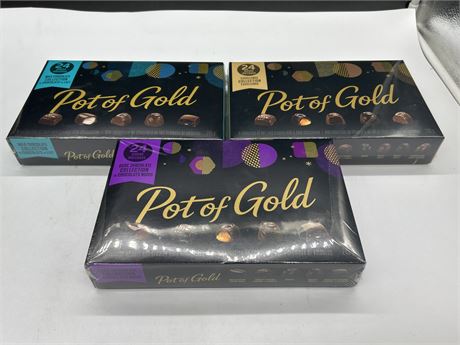 LOT OF 3 SEALED POT OF GOLD CHOCOLATES