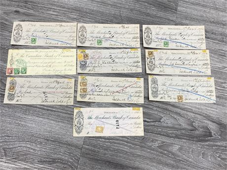 10 ANTIQUE VANCOUVER BANK CHEQUES