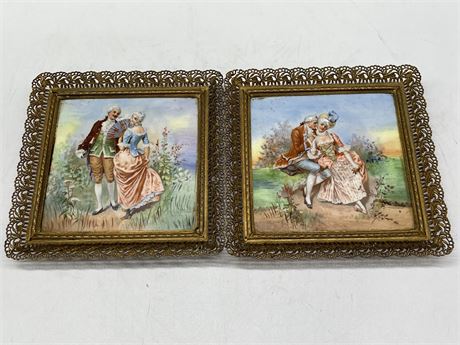 2 VINTAGE HAND PAINTED TILES (5”x5”)