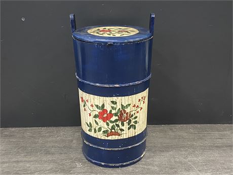 HAND PAINTED DUKABOR WOODEN GRAIN CONTAINER (22.5” TALL)
