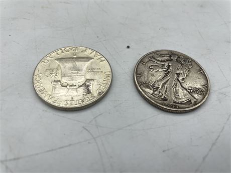 2 SILVER USA 50 CENT COINS (1943, 1951)