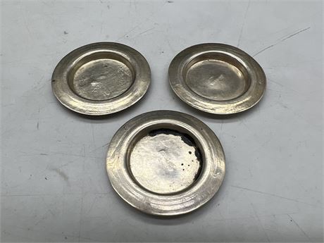 3 SMALL .900 VINTAGE SILVER DISHES (2”)