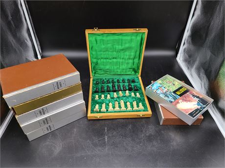 CHESS SET & SET OF VINTAGE SCIENCE BOOK (120 Books)