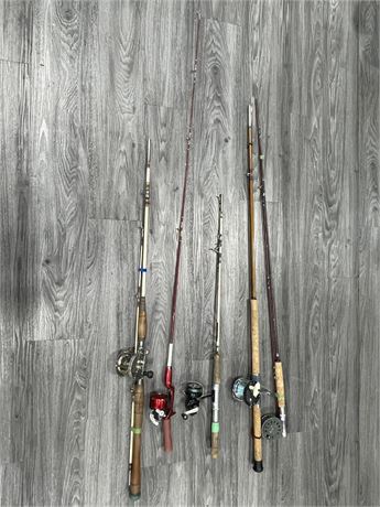 5 FISHING RODS W/REELS