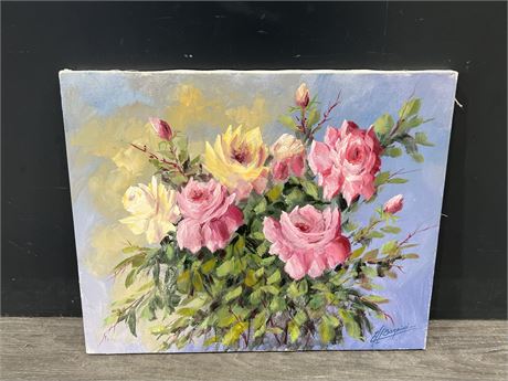 SIGNED ORIGINAL FLORAL PAINTING ON CANVAS - 20”x16”