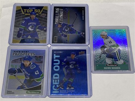 5 QUINN HUGHES CARDS INCLUDING ROOKIES