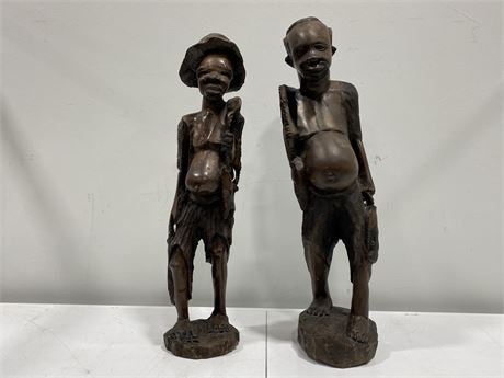 2 HEAVY IRONWOOD AFRICAN CARVINGS 3’ TALL