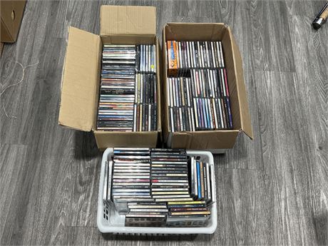 3 BOXES / TRAYS OF MISC CDS - (CLEAN DISCS & CASES)