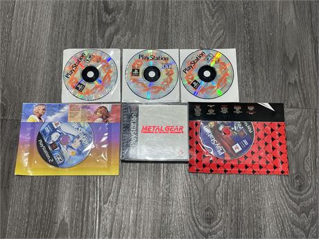 PS1 METAL GEAR SOLID & 5 PS1 MAGAZINE DEMO DISCS