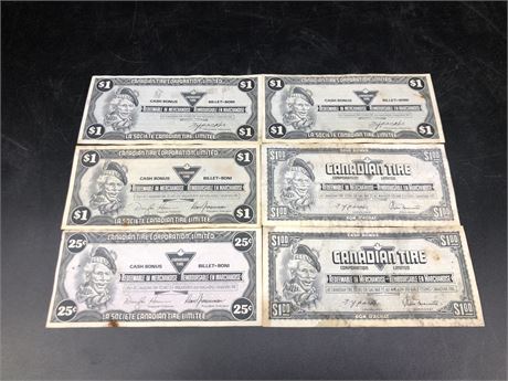 VINTAGE CANADIAN TIRE MONEY (YEARS SPECS IN PHOTOS)