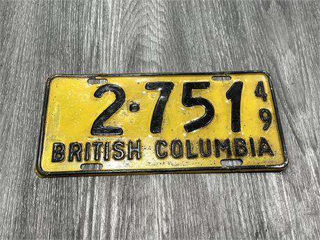 1949 BRITISH COLUMBIA LICENSE PLATE