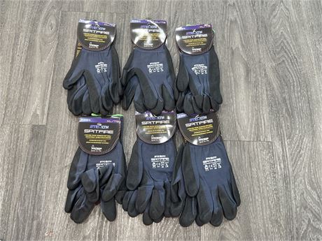 6 PAIRS OF STEALTH LIGHT WEIGHT POLYURETHANE GLOVES - SIZE L