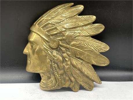 LARGE VINTAGE NATIVE CHEIF BRASS HEAD 13”x13”
