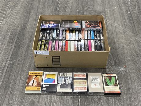 BOX OF 55 CASSETTES NEVER USED - GOOD TITLES