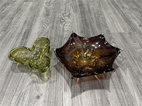 (2) 1960’s / 70’s CHALET STYLE HAND BLOWN ART GLASS - LARGEST IS 12” DIAM
