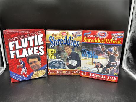 2 GRETZKY/FLUTIE FLAKES UNOPENED CEREAL BOXES