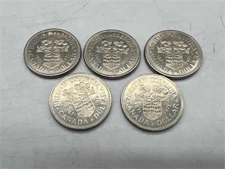 (5) 1871-1971 BC CDN DOLLAR COINS