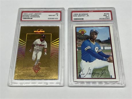 2 PSA GRADED MLB CARDS - ROOKIE MANNY RAMIREZ & 89’ KEN GRIFFEY JR