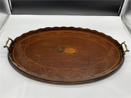 LARGE EARLY WOODEN SERVING TRAY (25” WIDE)