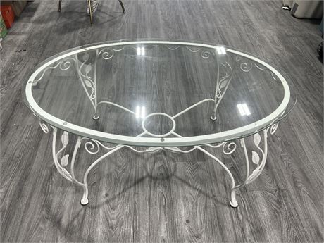 WROUGHT IRON & GLASS COFFEE TABLE - 42”x27”x19”