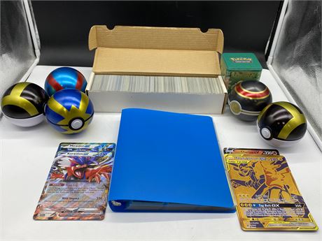BINDER W/19 PAGES OF RARE CARDS + TINS + GIANT CARDS