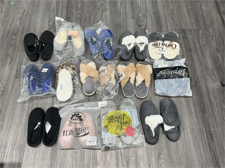 14 PAIRS OF VARIOUS SIZED SLIPPERS