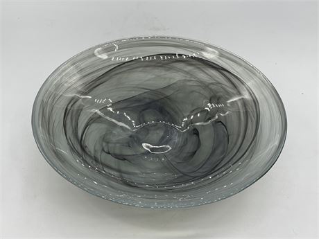 GREY SWIRL ART GLASS BOWL (12”)