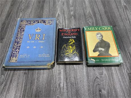 3 VINTAGE BOOKS (Witchcraft in England, Emily Carr & V.R.I)