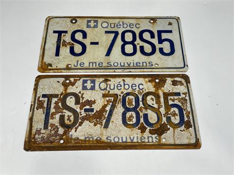 PAIR OF MATCHING QUEBEC LICENSE PLATES