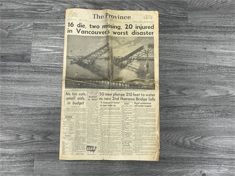 VINTAGE 1958 “VANCOUVERS WORST DISASTER” THE PROVINCE NEWS PAPER