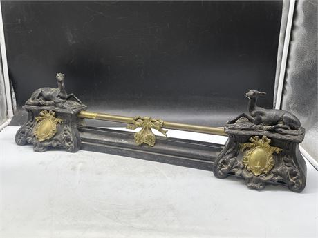 ANTIQUE 1800S FRENCH CAST IRON AND BRASS FIREPLACE BASE - 28” X 7.5”