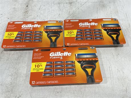 3 NEW GILLETTE FUSION 5 CARTRIDGE PACKS