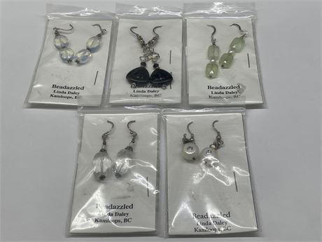 5 PAIRS STERLING LINDA DALEY NEW EARRINGS - ALL SIGNED