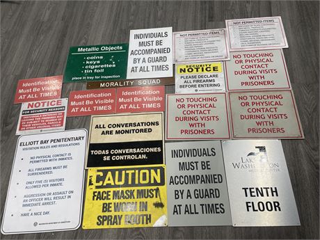 CORRECTIONAL, PENITENTIARY SIGNS - LARGE AMOUNT LARGEST 18”x12”